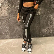Load image into Gallery viewer, Harajuku Gothic Rhinestone Skeleton Print Joggers