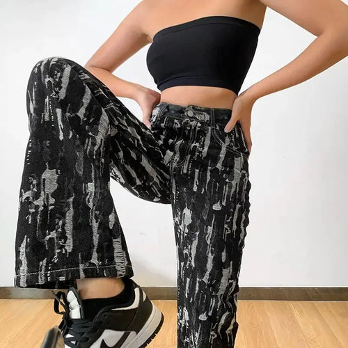 Harajuku High Waist Straight Denim Streetwear Pants