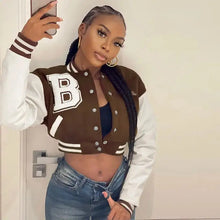 Load image into Gallery viewer, Harajuku Patchwork Long Sleeve Crop Baseball Jacket