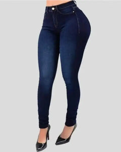 High Waist Pockets Design Slim Jeans