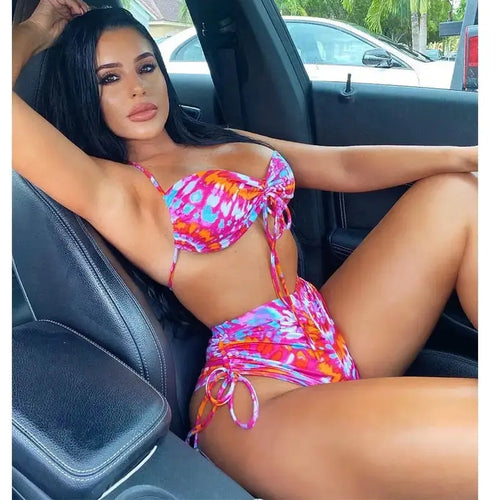High Waisted Tie DyePush Up Bikini Set