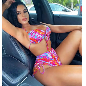 High Waisted Tie DyePush Up Bikini Set
