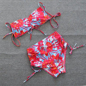 High Waisted Tie DyePush Up Bikini Set