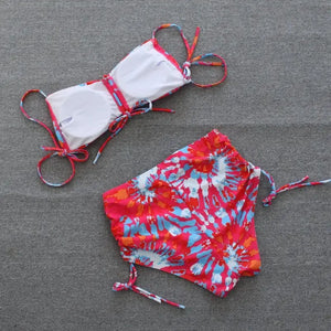 High Waisted Tie DyePush Up Bikini Set