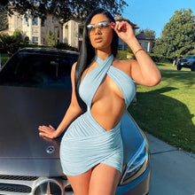 Load image into Gallery viewer, Hollow Out Off Shoulder Backless Pleated Mini Dress