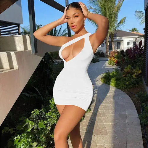 Hollow Out One Shoulder Ruched Mini Dress