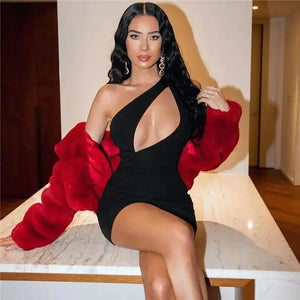 Hollow Out One Shoulder Ruched Mini Dress