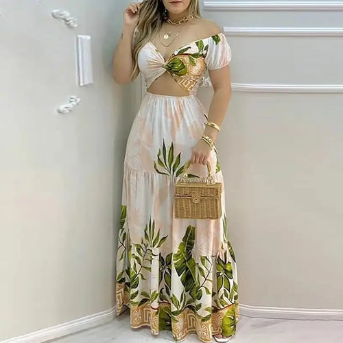 Hollow Out Print Summer V Neck Casual Dress