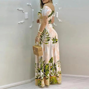 Hollow Out Print Summer V Neck Casual Dress
