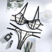 Load image into Gallery viewer, Lace Dot Patchwork Underwire Bra &amp; Panty Lingerie Set