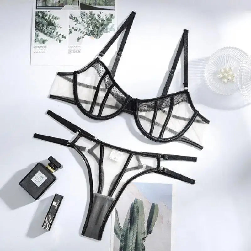 Lace Dot Patchwork Underwire Bra & Panty Lingerie Set