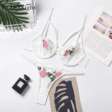 Load image into Gallery viewer, Lace Hollow Out Wire Bra Thong Garters Suspender 3Pc Set