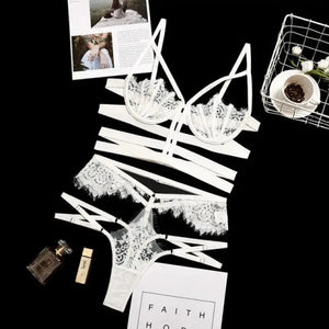 Lace Transparent Bandage Bra Underwire & Panty Lingerie Set