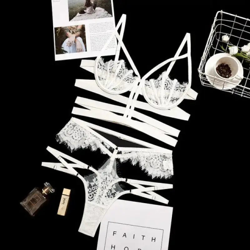 Lace Transparent Bandage Bra Underwire & Panty Lingerie Set