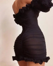 Load image into Gallery viewer, Lace-Up Off Shoulder Ruffles Ruched Dress