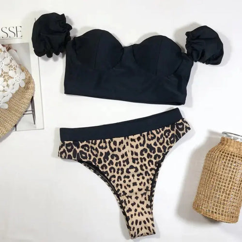 Leopard Print Splice Push-Up Pad Bikini Set
