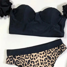 Load image into Gallery viewer, Leopard Print Splice Push-Up Pad Bikini Set