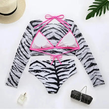 Load image into Gallery viewer, Long Sleeve Beach Cover Up Zebra Print Three Piece Swimsuit