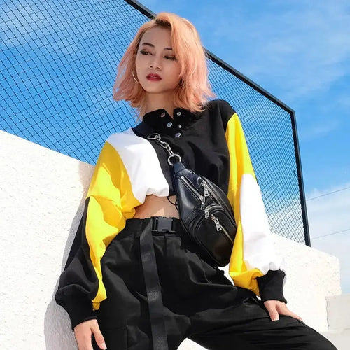 Long Sleeve Oversized Korean Sweatshirt Crop Hoodie