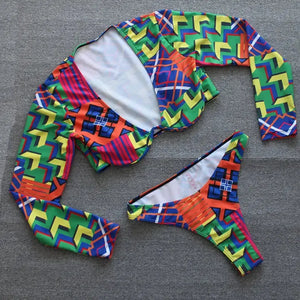 Long Sleeve Underwire Push Up Brazilian Bathing Suit Set