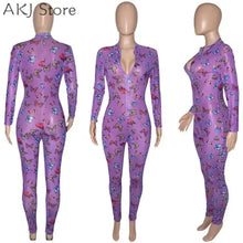 Load image into Gallery viewer, Mesh Butterfly Print Zipper Detail Long Sleeve Skinny Jumpsuit