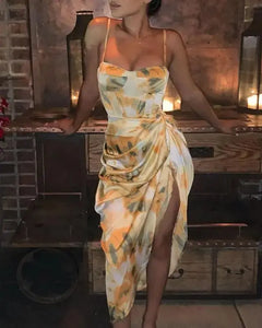 ORANGE TIE DYE RUCHED SIDE MIDI Dress