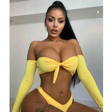Load image into Gallery viewer, Off Shoulder Long Sleeve Bow-Knot Push Up Bathing Suit