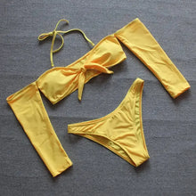 Load image into Gallery viewer, Off Shoulder Long Sleeve Bow-Knot Push Up Bathing Suit
