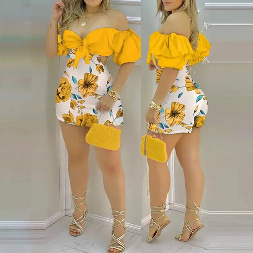 Off Shoulder Party Mini Floral Print Romper