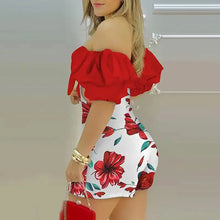 Load image into Gallery viewer, Off Shoulder Party Mini Floral Print Romper