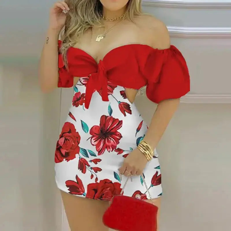 Off Shoulder Party Mini Floral Print Romper