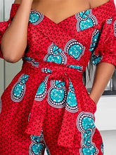 Load image into Gallery viewer, Off Shoulder Puffed Sleeve Print Jumpsuits