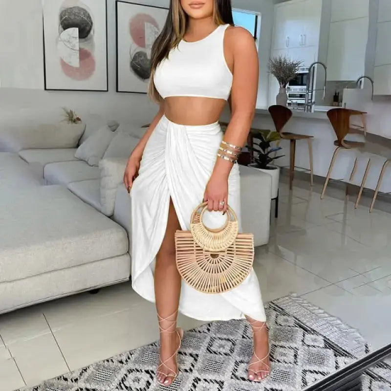 Off Shoulder Ruched Slit Casual Tube Dress