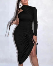 Load image into Gallery viewer, One Shoulder Drawstring Ruched Dress