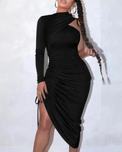 Load image into Gallery viewer, One Shoulder Drawstring Ruched Dress