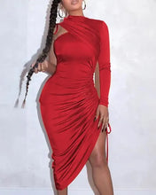 Load image into Gallery viewer, One Shoulder Drawstring Ruched Dress