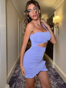 One Shoulder Ruffle Sleeveless Mini Dress
