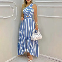 Load image into Gallery viewer, One Shoulder Striped Cut-out Ruffled Hem Long Dress