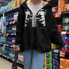 Load image into Gallery viewer, Oversized Skeleton Print Long Sleeve Zip Up Sweatshirt