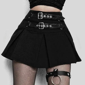 Patchwork Black Gothic High Waist Pleated Skirt