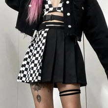 Load image into Gallery viewer, Patchwork Checkerboard Pleated Skirt