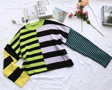 Load image into Gallery viewer, Patchwork Stripe Print Long Sleeve Y2k Sweatshirt