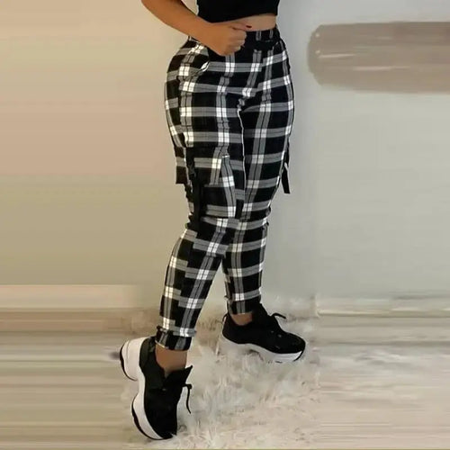 Plaid Pocket Design Cargo Pants