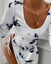 Load image into Gallery viewer, Plain Lace-up Ribbed Long Sleeve Side Slit Women Dress
