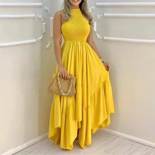 Plain Sleeveless Ruched Maxi Dress