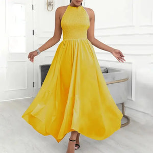 Plain Sleeveless Ruched Maxi Dress
