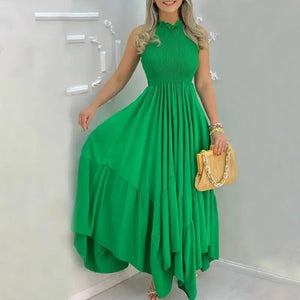 Plain Sleeveless Ruched Maxi Dress