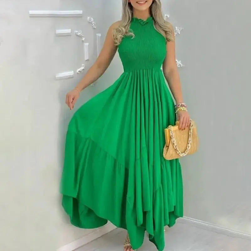 Plain Sleeveless Ruched Maxi Dress