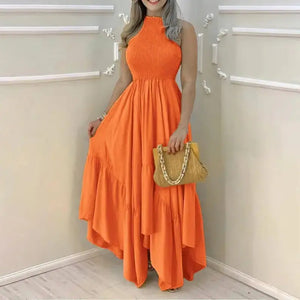 Plain Sleeveless Ruched Maxi Dress