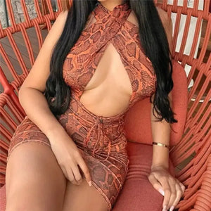 Pleated Halter Hollow Out Sleeveless Bodycon Backless Mini Dress